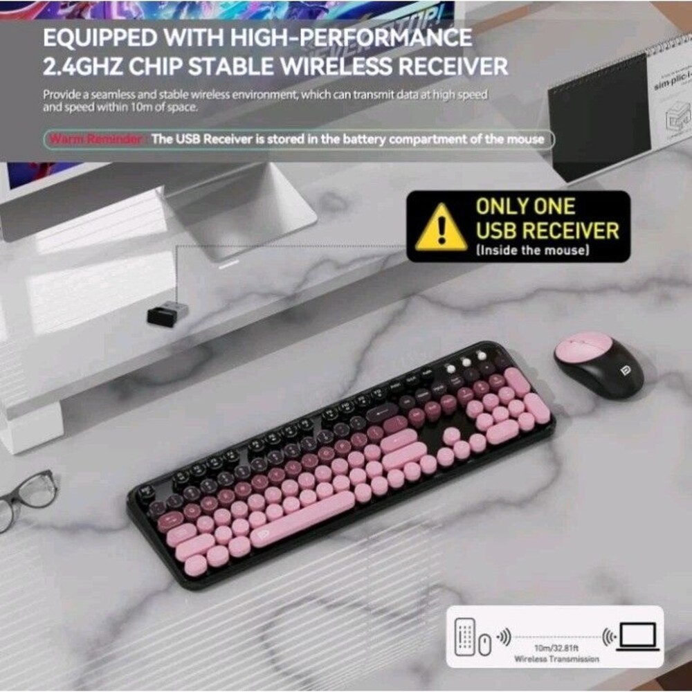 FD 2.4GHz Wireless Keyboard and Mouse Set with Switch Button Full-Size Keyboard - Picture 6 of 12
